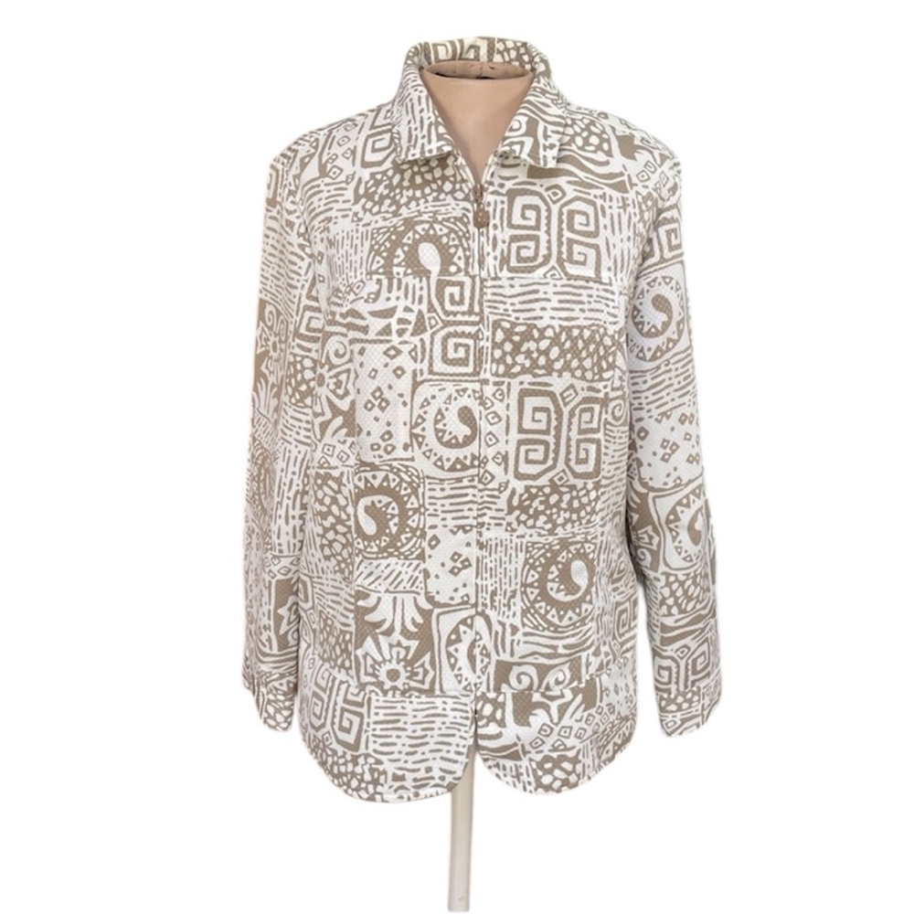 Women's Cali and York White & Tan Stylish Patterned Abstract Jacket